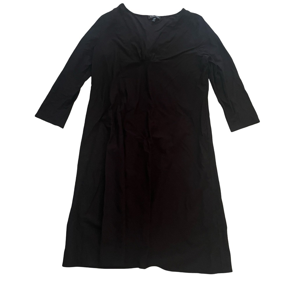 Eileen Fisher Women's Size S Black Dress V-Neck Shift 3/4 Sleeve Capsule Classic